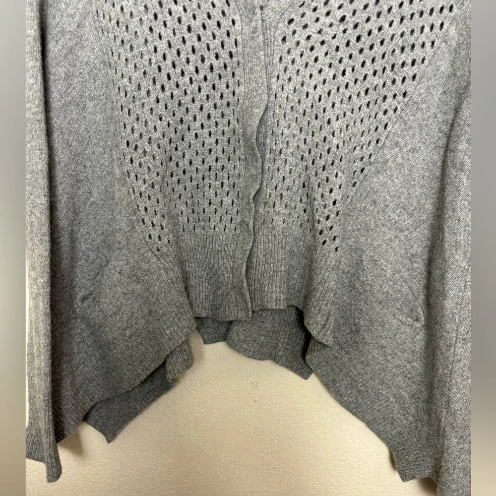 Rebecca Taylor Gray Lambswool/Cashmere Blend Crochet Asymmetrical Hem Cardigan S